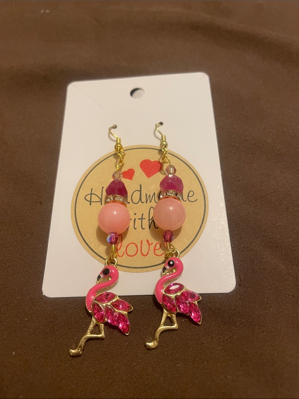 H19 - 2/$7 - Pink Flamingo Dangle Earrings - Handmade